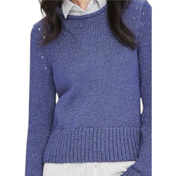 Banana Republic Sweater Womens Size S Roll Neck Blue Metallic Pullover Jumper - Picture 2 of 14